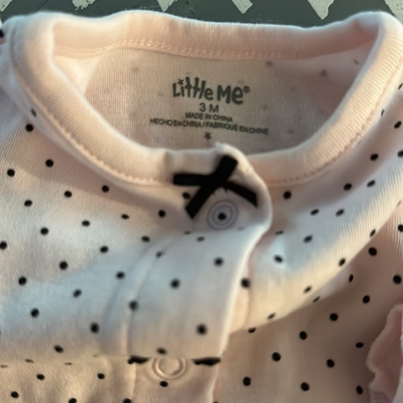 Pink and Black Baby Girl Little Me Footie pajamas size 3 months set of 2 - Picture 3 of 4